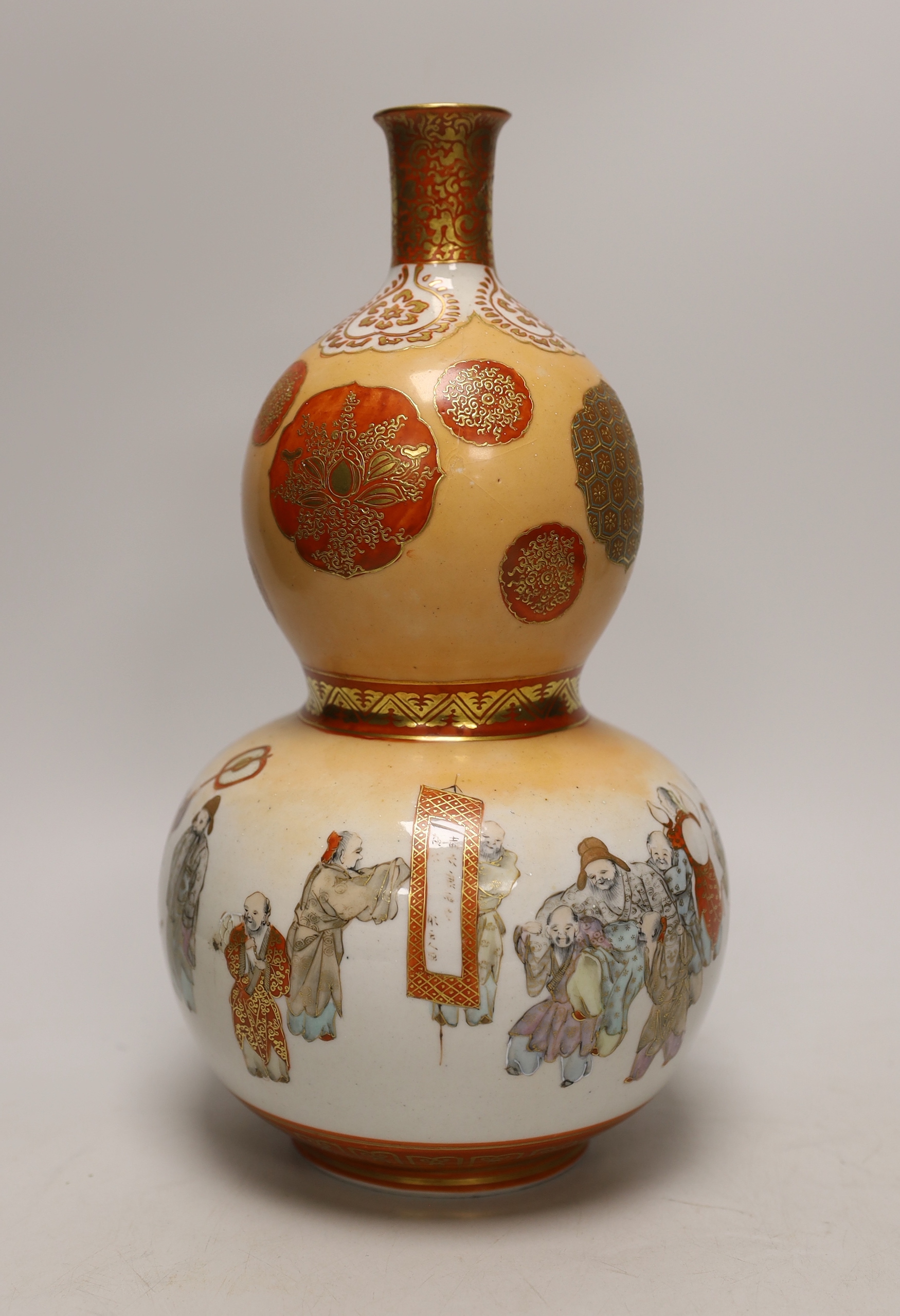 A Japanese Kutani double gourd vase, Meiji period, 29cm high